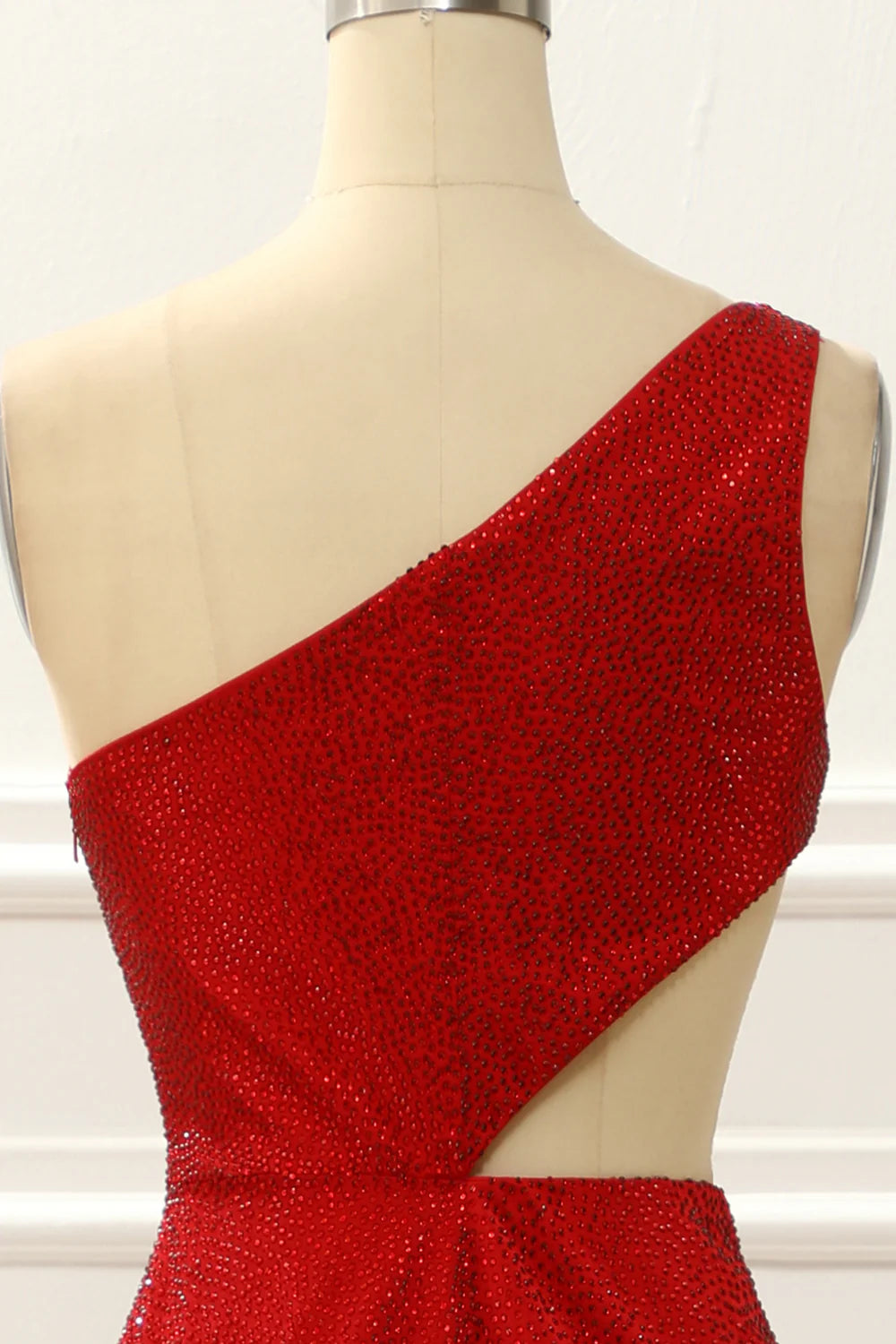 Vestido de fiesta rojo de sirena con un solo hombro y aberturas