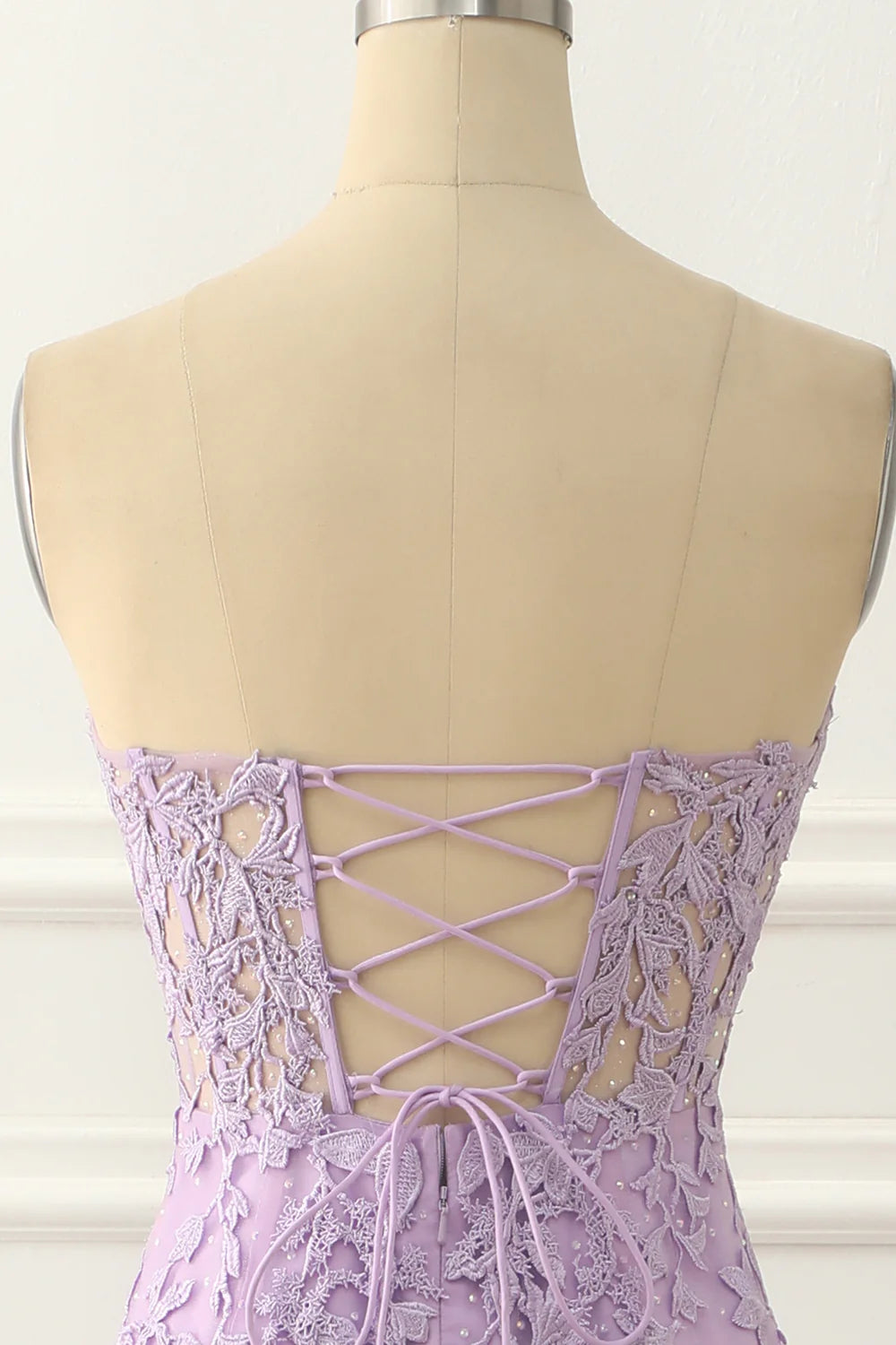 Vestido de fiesta de sirena sin tirantes de tul con apliques