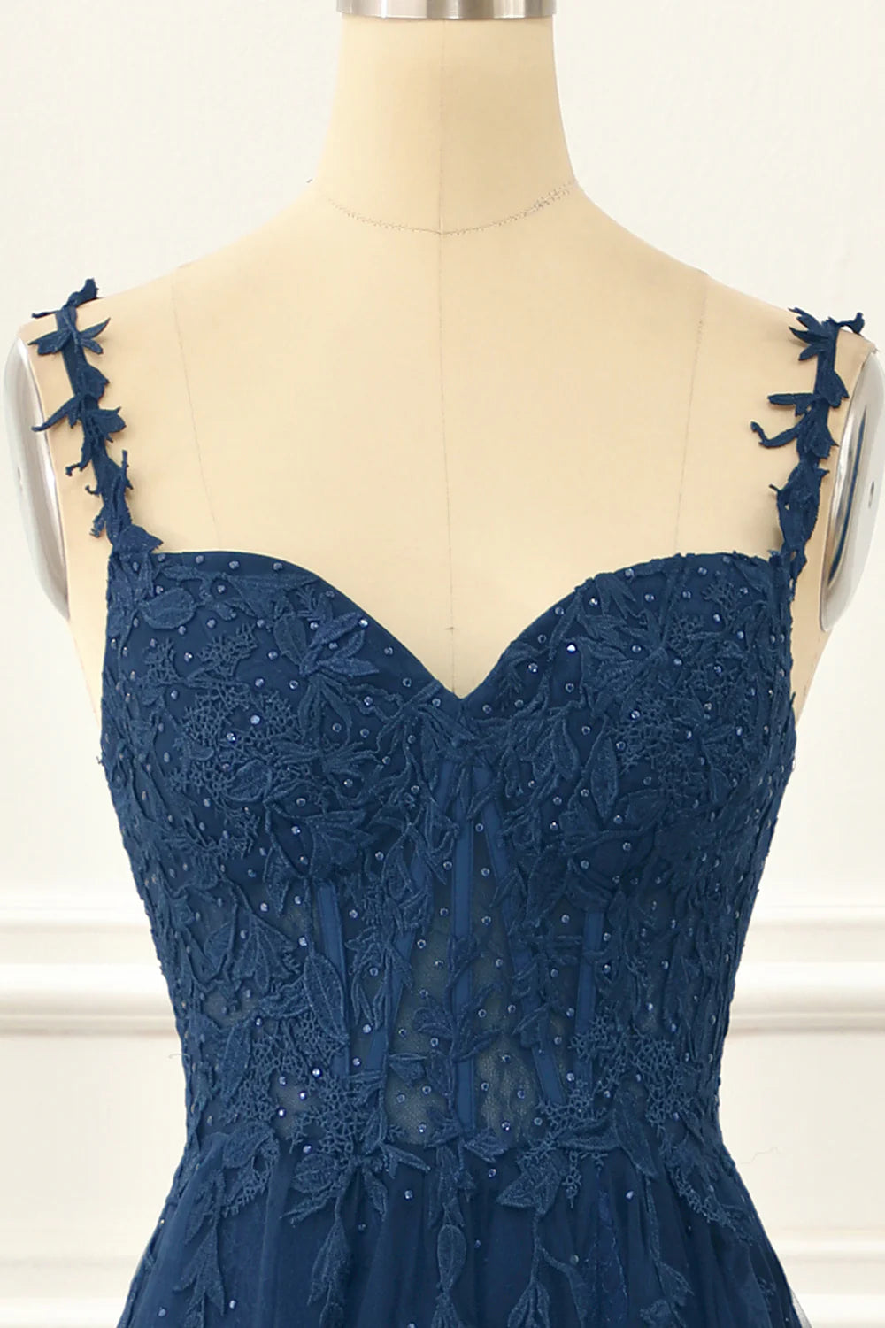 Weitese Dress Navy Tulle A Line Corset Prom Dress With Appliques