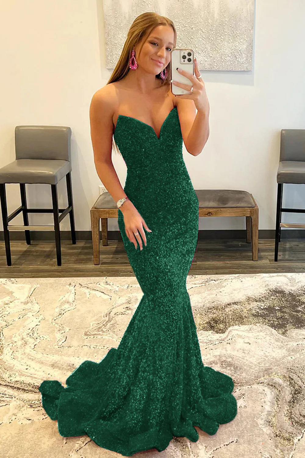 Vestido de fiesta largo hasta el suelo con corte sirena y escote corazón