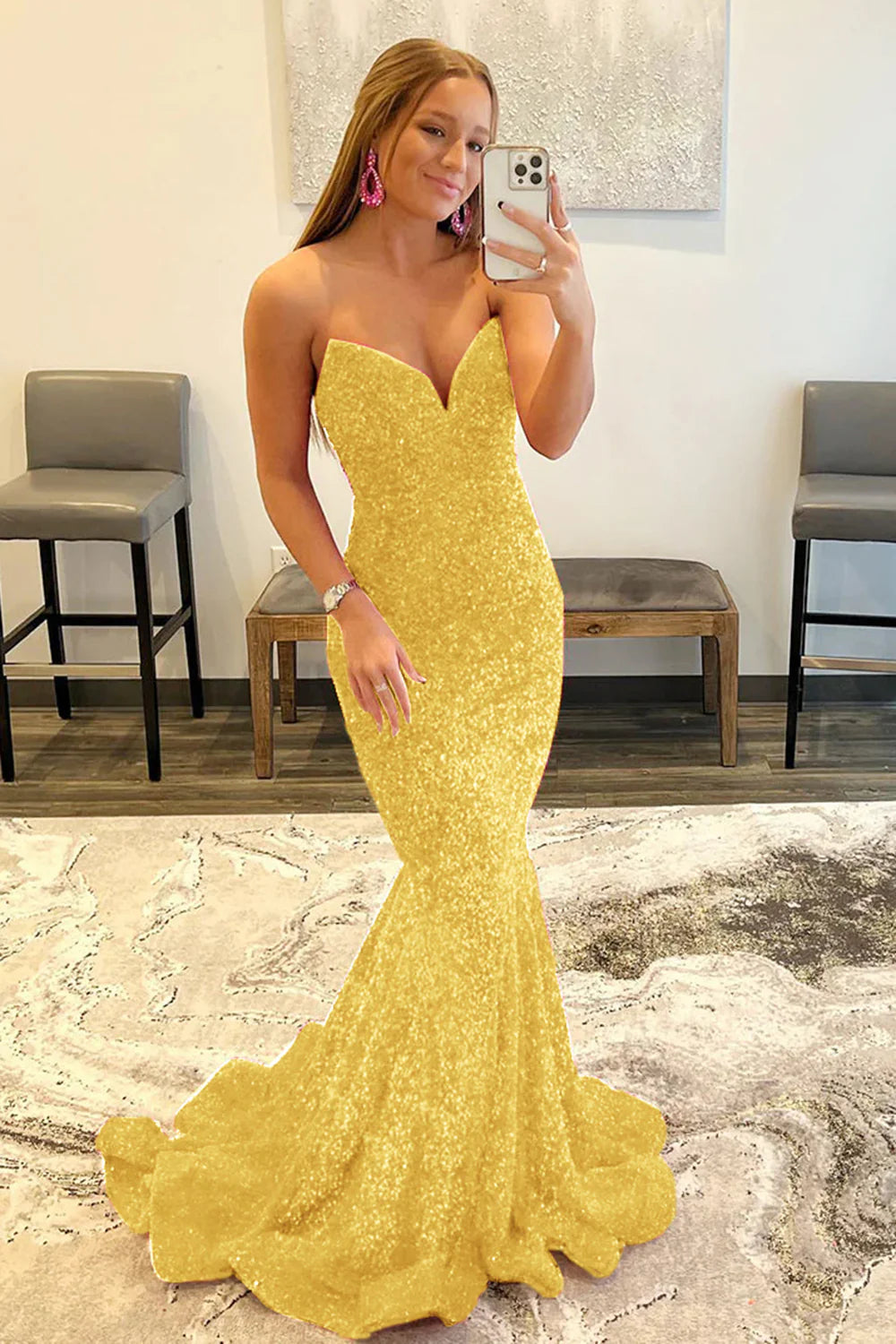 Vestido de fiesta largo hasta el suelo con corte sirena y escote corazón