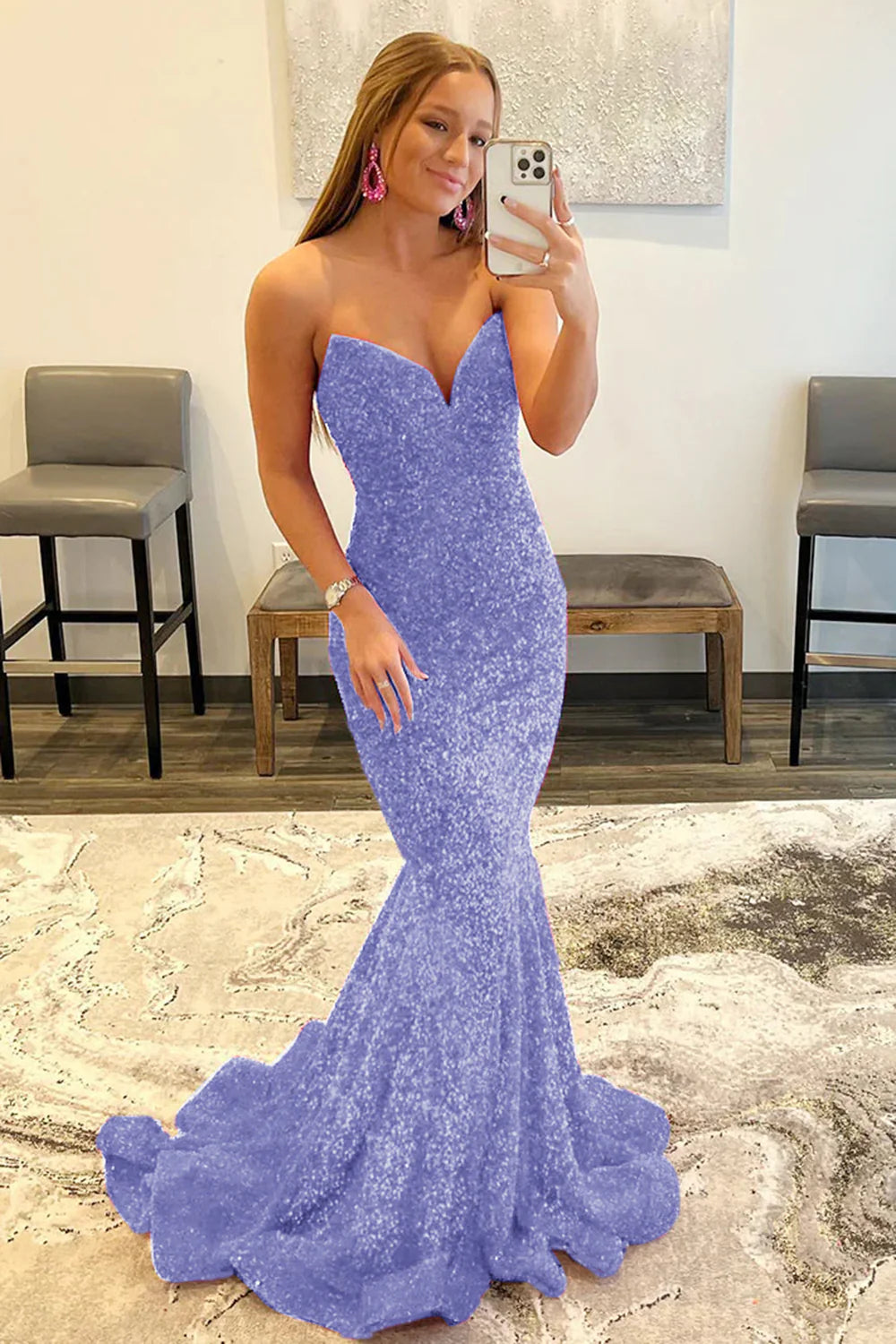 Vestido de fiesta largo hasta el suelo con corte sirena y escote corazón