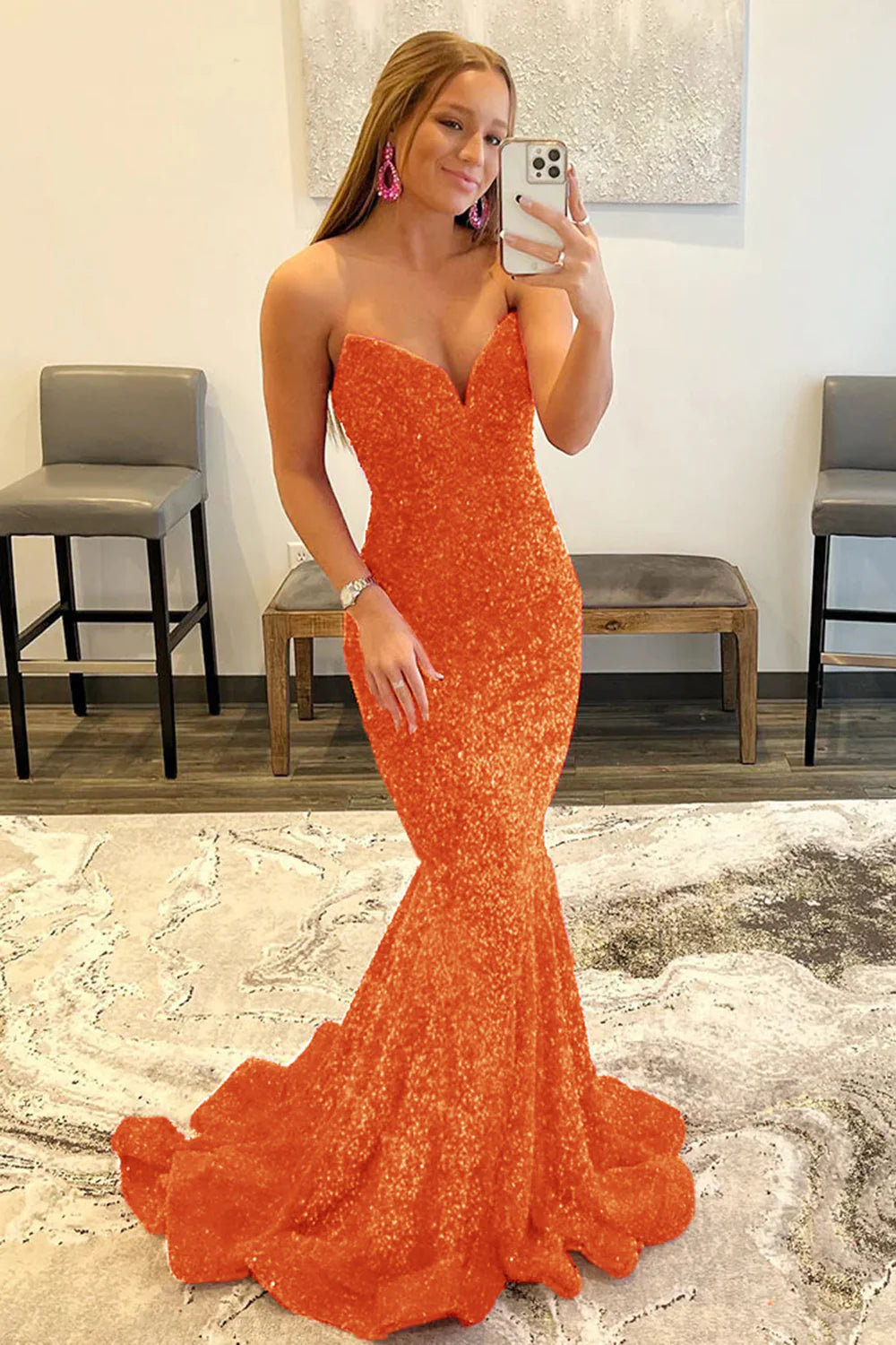 Vestido de fiesta largo hasta el suelo con corte sirena y escote corazón
