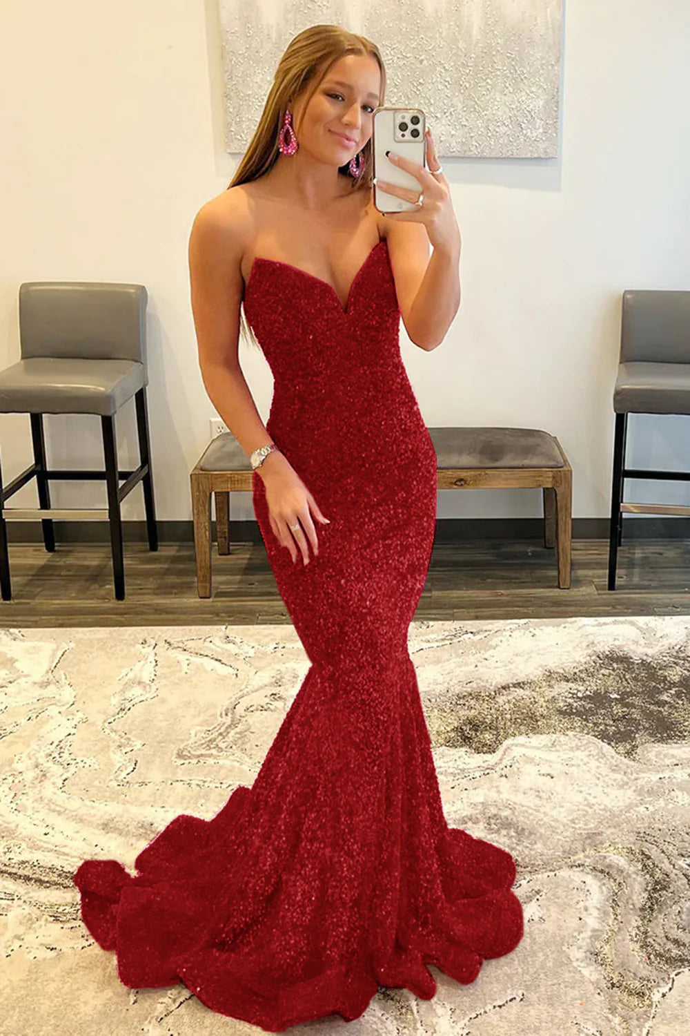 Vestido de fiesta largo hasta el suelo con corte sirena y escote corazón