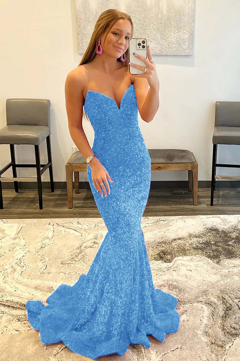 Vestido de fiesta largo hasta el suelo con corte sirena y escote corazón