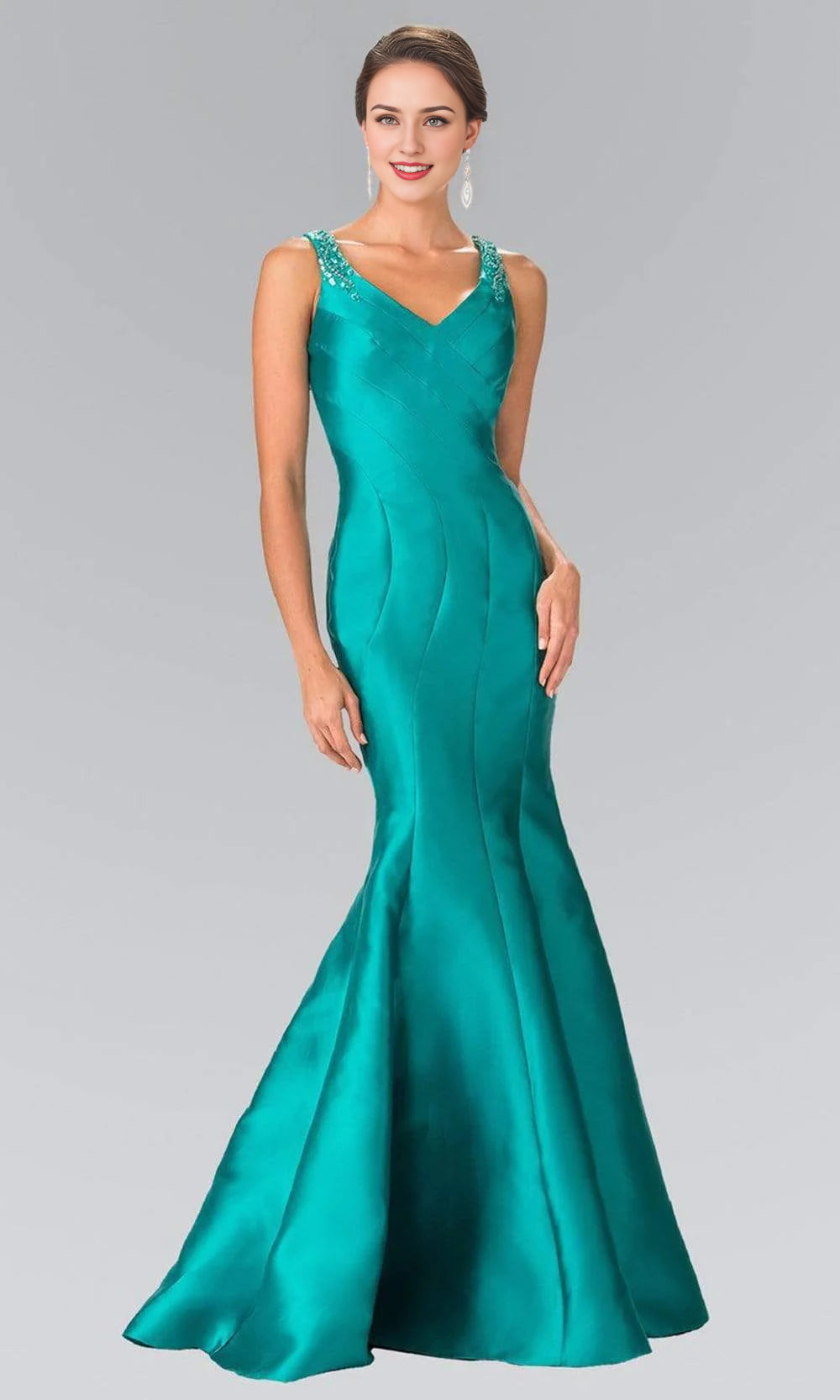 Sleek V-Neck Mikado Trumpet Gown