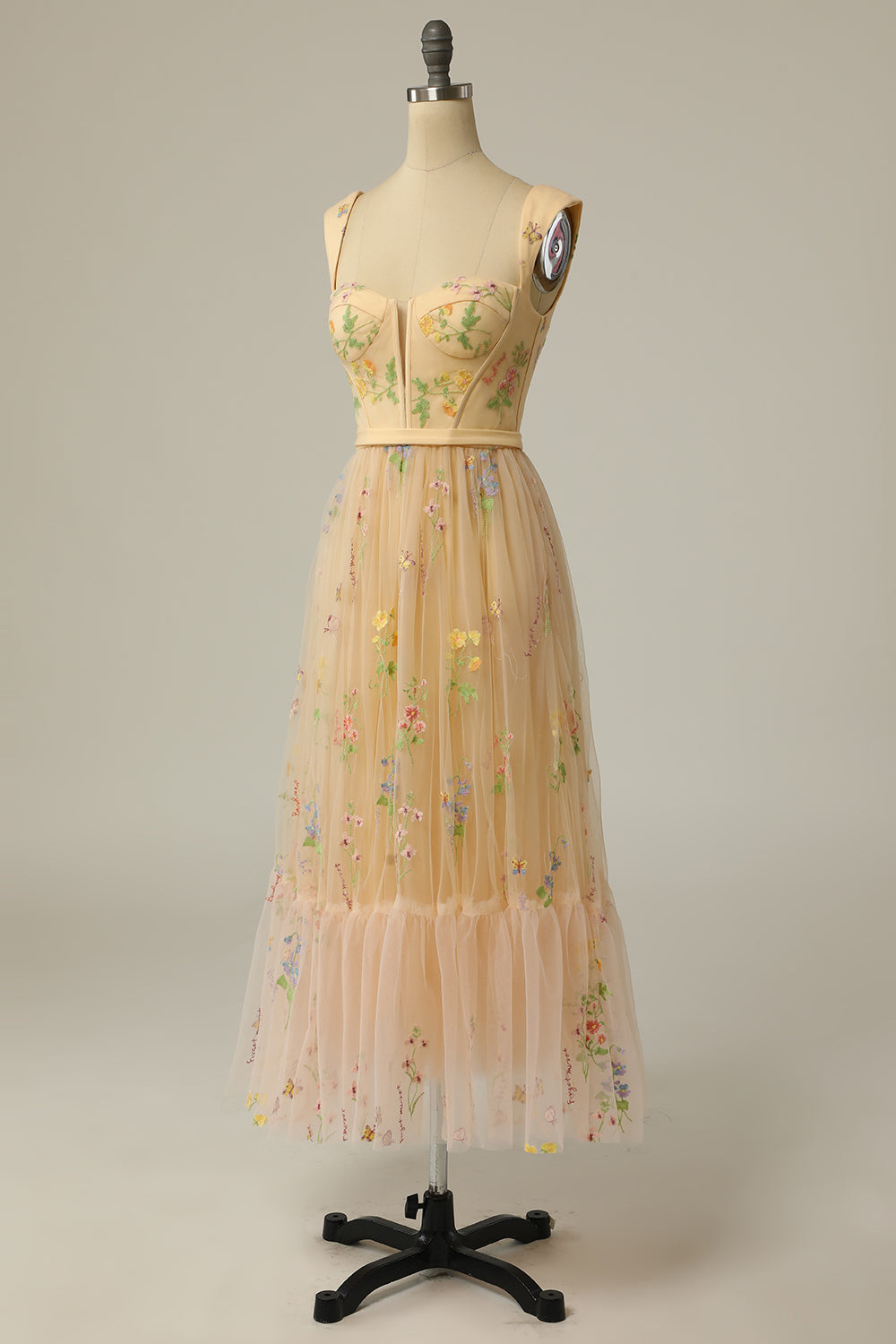 Weitese A Line Sweeheart Champagne Prom Dress with Embroidery