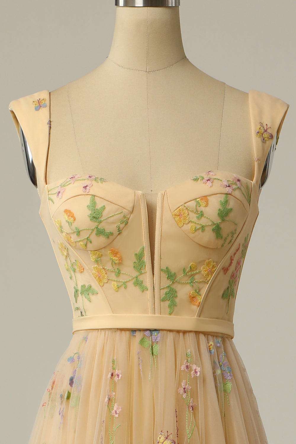 Weitese A Line Sweeheart Champagne Prom Dress with Embroidery