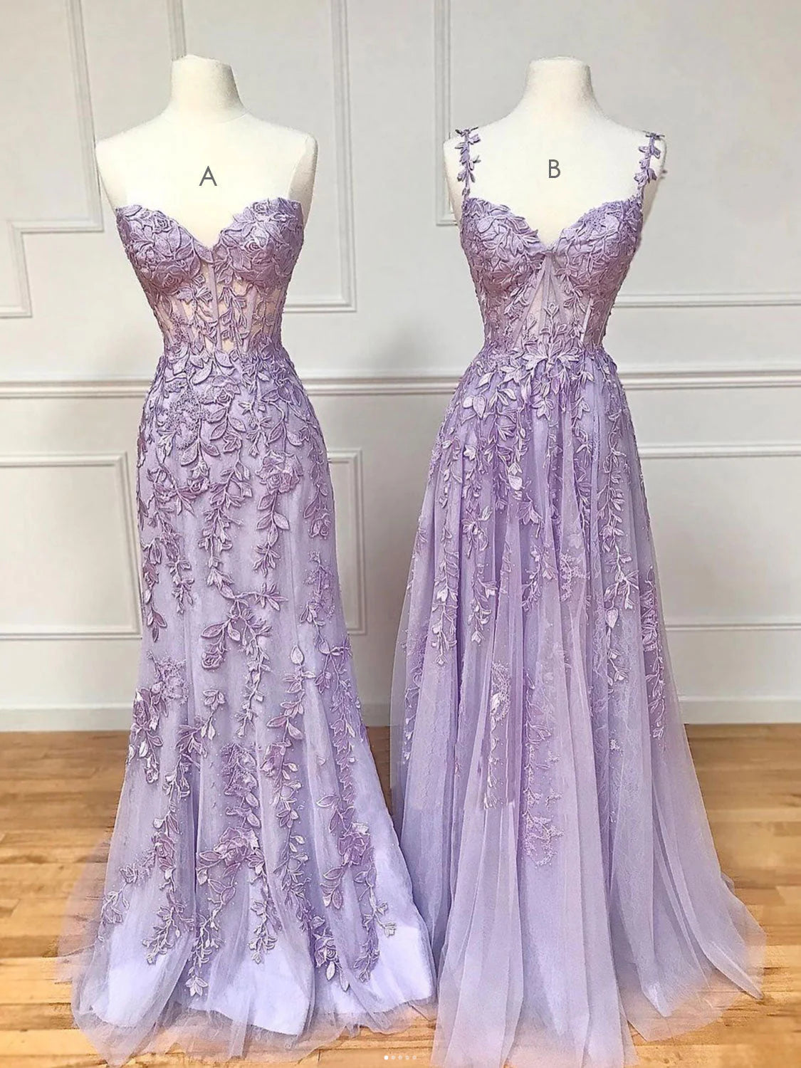 Purple Lace Long Graduation Party Dresses