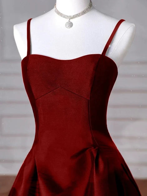 Burgundy Satin A-Line Sweetheart Lace-Up Back Floor-Length Dress