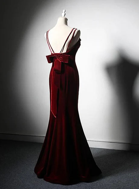 Elegant Mermaid Cowl Neck Spaghetti Strap Bow Back Long Prom Dress
