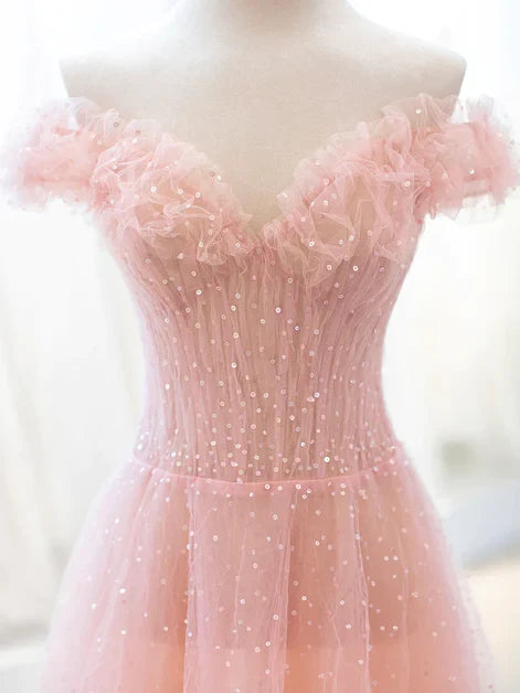 Dreamy A-line Sweetheart Off Shoulder Zipper Back Long Prom Dress