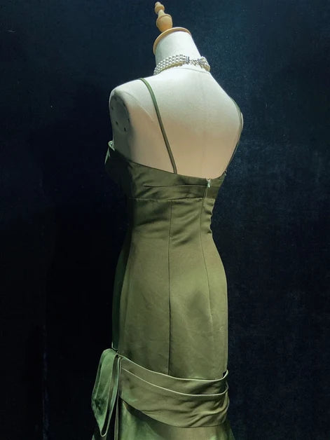 Olive Green Satin Trumpet Sweetheart Zipper Back Floor-Length Dress