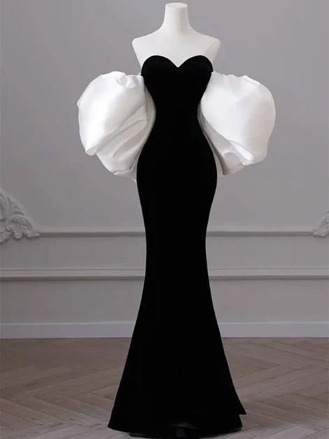 Black Velvet Mermaid Sweetheart Zipper Back Floor-Length Dress