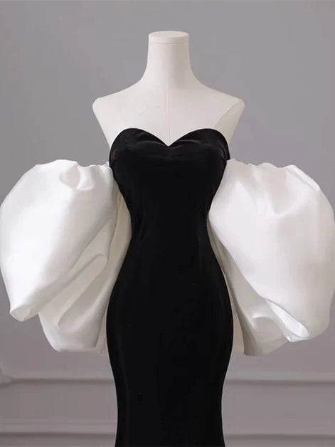 Black Velvet Mermaid Sweetheart Zipper Back Floor-Length Dress