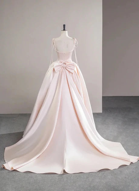 Blushing Pink Satin ball-gown square-neck low-back floor-length Dress