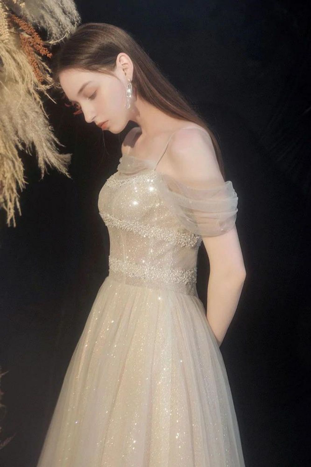 Weitese Bling A Line Off the Shoulder White Formal Dress Party Dress