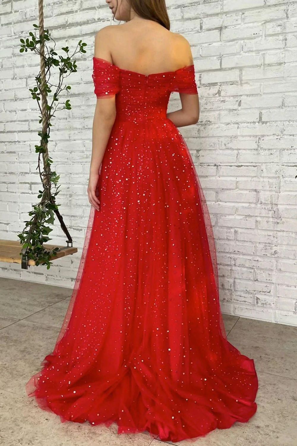 Weitese Charming A Line Off the Shoulder Red Long Prom Dress