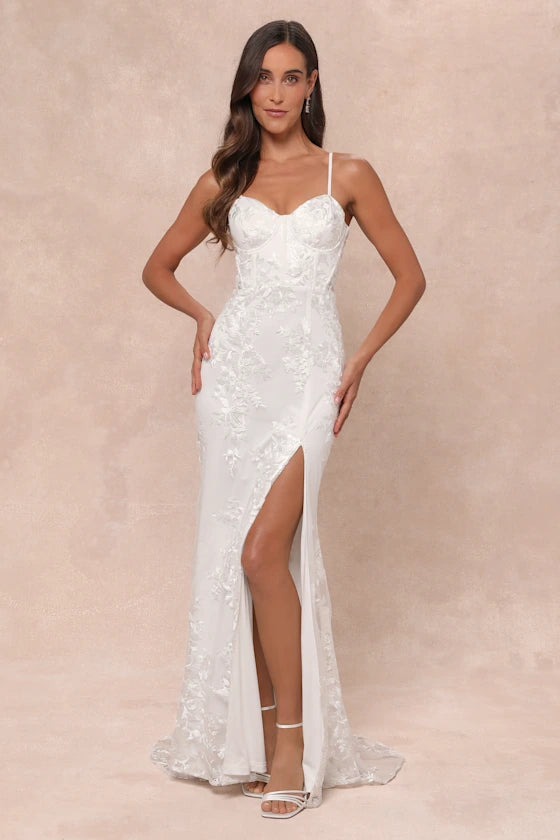 Ivory Lace Sheath Sweetheart Lace-Up Back Floor Length Dress