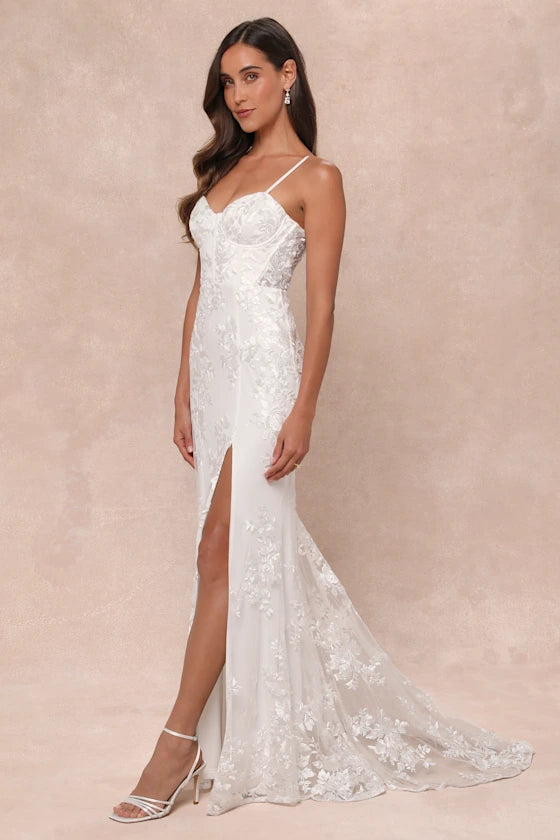 Ivory Lace Sheath Sweetheart Lace-Up Back Floor Length Dress