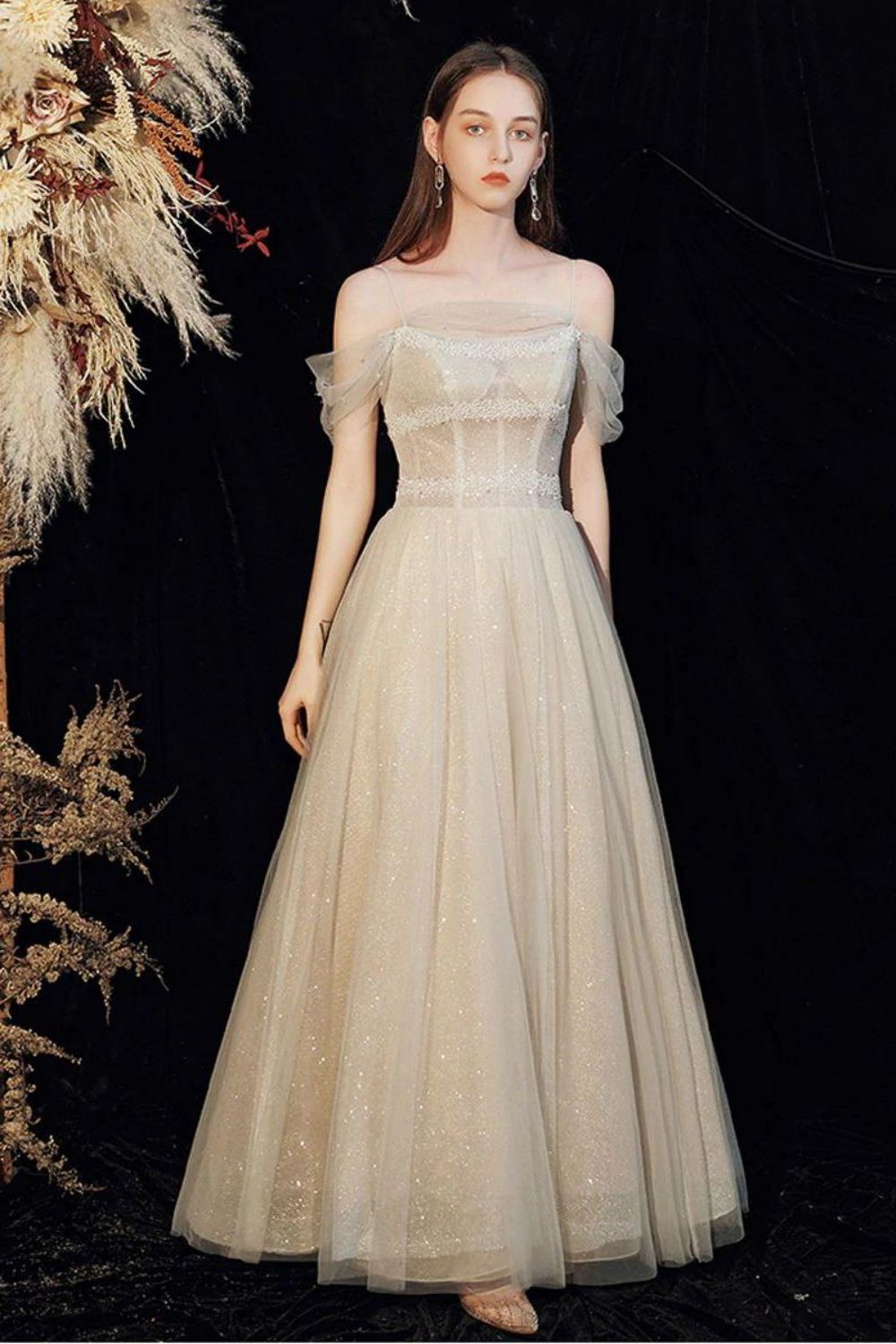 Weitese Bling A Line Off the Shoulder White Formal Dress Party Dress