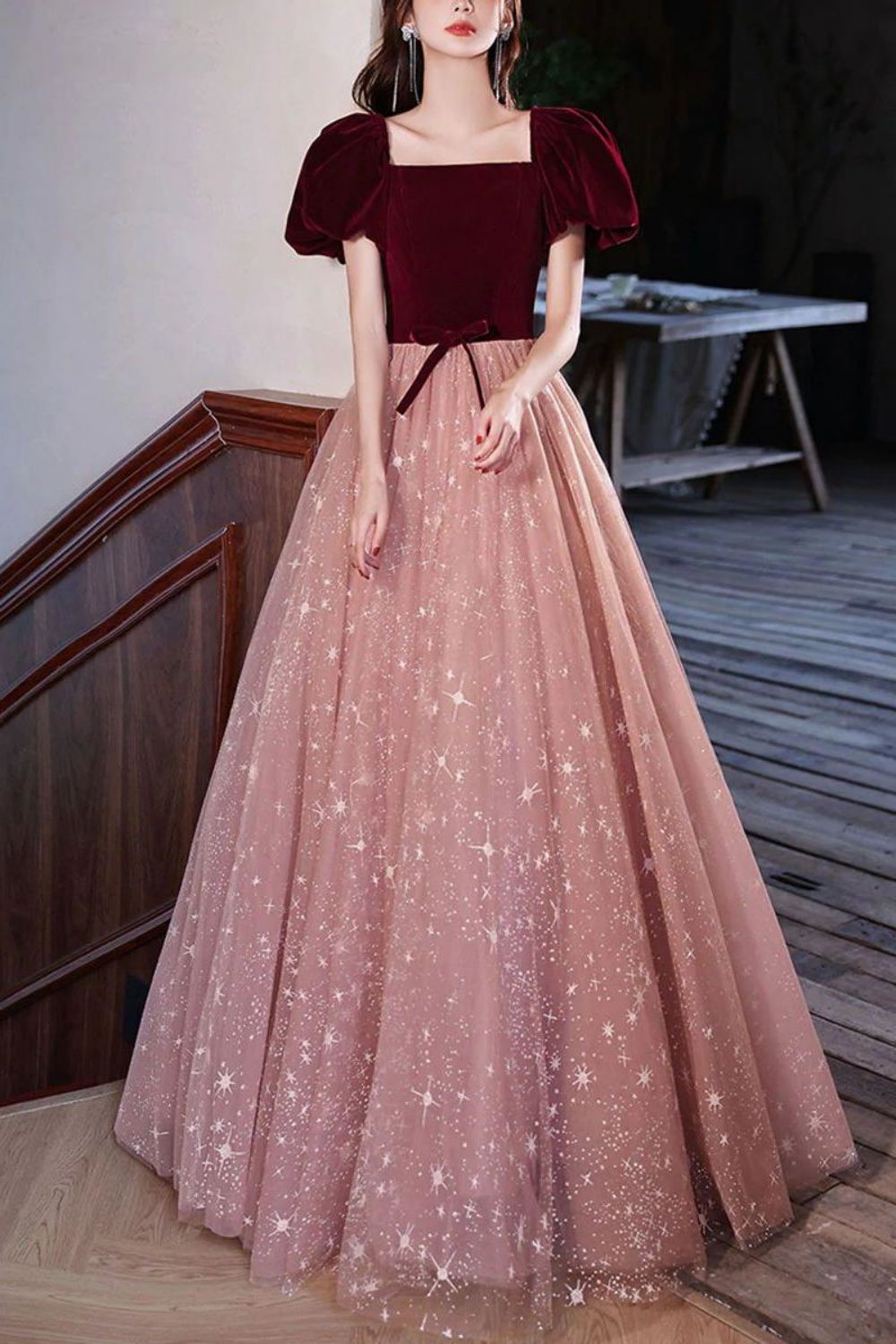 Weitese Princess A Line Square Neck Floor Length Formal Dress Party Dress