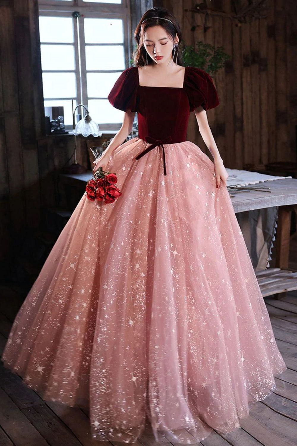 Weitese Princess A Line Square Neck Floor Length Formal Dress Party Dress