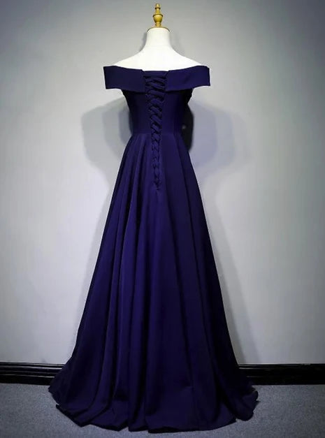 Elegant A-line Sweetheart Off Shoulder Lace Up Long Bridesmaid Dress