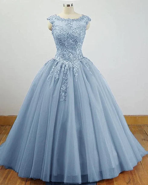 Sparkly Ballgown Illusion Cap Sleeve Lace Up Train Long Prom Dress