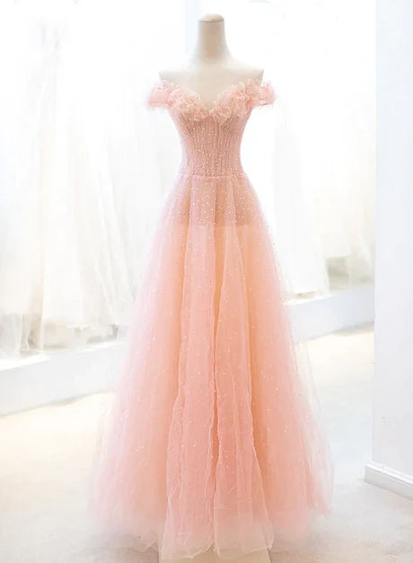 Dreamy A-line Sweetheart Off Shoulder Zipper Back Long Prom Dress