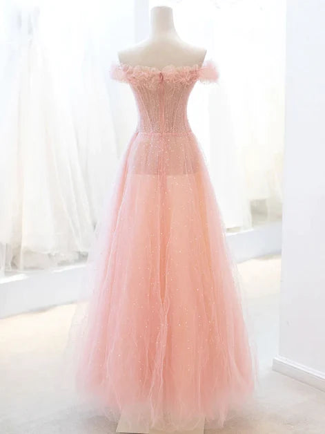 Dreamy A-line Sweetheart Off Shoulder Zipper Back Long Prom Dress