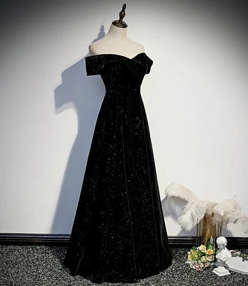 Luxury A-line Off Shoulder Short Sleeve Zipper Back Long Prom Dress