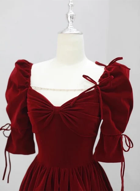 Burgundy Velvet A-Line Sweetheart Lace-Up Back Floor-Length Dress