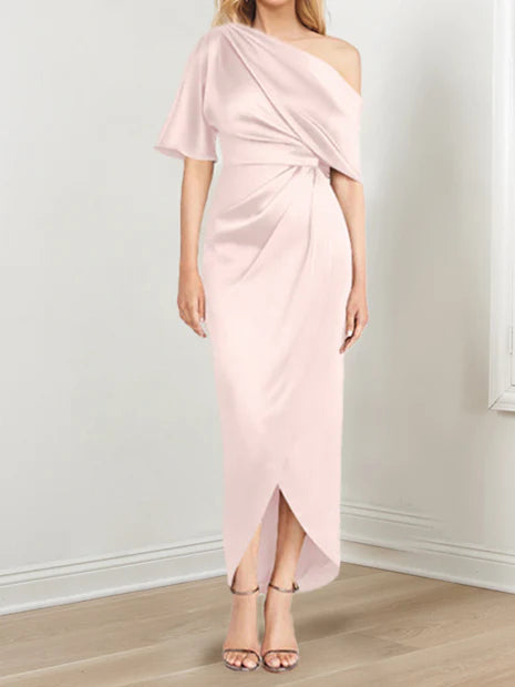 Sheath One-Shoulder Short Sleeves Asymmetrical Mother Of The Bride Dresses