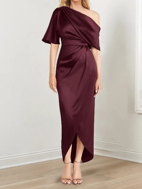 Sheath One-Shoulder Short Sleeves Asymmetrical Mother Of The Bride Dresses