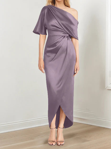 Sheath One-Shoulder Short Sleeves Asymmetrical Mother Of The Bride Dresses
