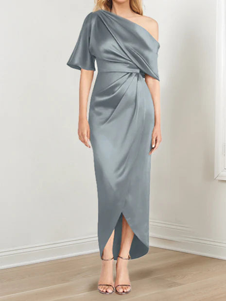Sheath One-Shoulder Short Sleeves Asymmetrical Mother Of The Bride Dresses