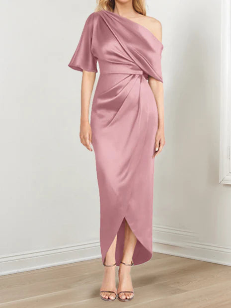 Sheath One-Shoulder Short Sleeves Asymmetrical Mother Of The Bride Dresses
