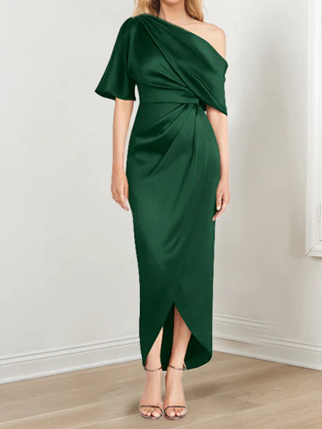 Sheath One-Shoulder Short Sleeves Asymmetrical Mother Of The Bride Dresses