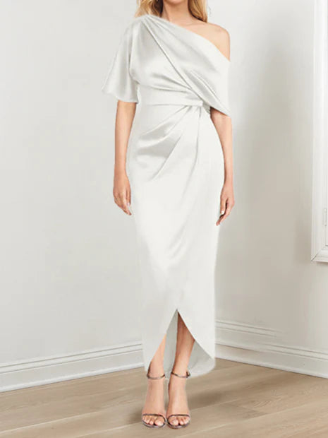 Sheath One-Shoulder Short Sleeves Asymmetrical Mother Of The Bride Dresses