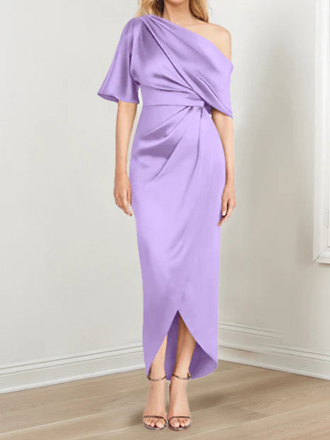Sheath One-Shoulder Short Sleeves Asymmetrical Mother Of The Bride Dresses