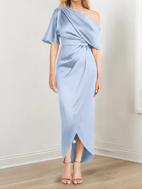 Sheath One-Shoulder Short Sleeves Asymmetrical Mother Of The Bride Dresses