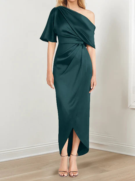 Sheath One-Shoulder Short Sleeves Asymmetrical Mother Of The Bride Dresses