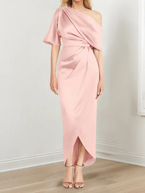 Sheath One-Shoulder Short Sleeves Asymmetrical Mother Of The Bride Dresses