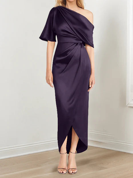 Sheath One-Shoulder Short Sleeves Asymmetrical Mother Of The Bride Dresses