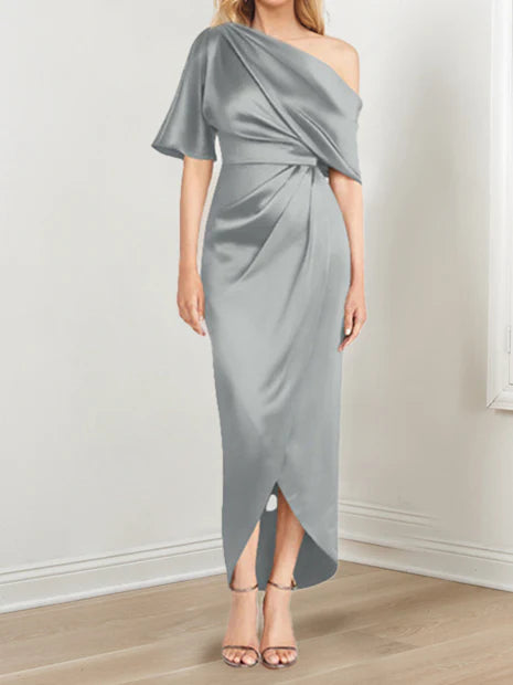 Sheath One-Shoulder Short Sleeves Asymmetrical Mother Of The Bride Dresses