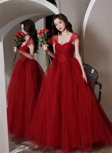 Romantic A-line Off Shoulder Short Sleeve Lace Up Back Long Prom Dress