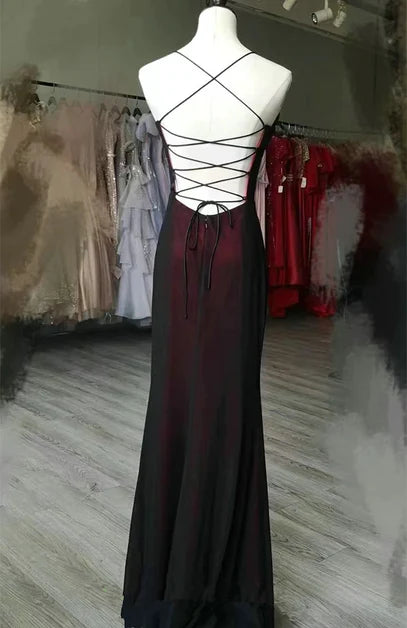 Burgundy Lace Sheath Straight Across Lace-Up Back Floor-Length Dress
