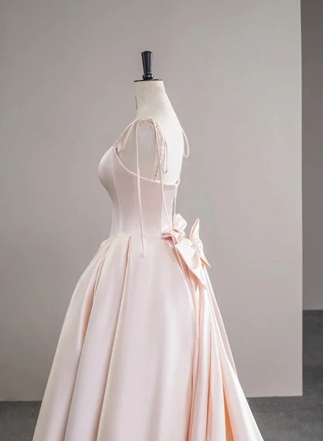 Blushing Pink Satin ball-gown square-neck low-back floor-length Dress
