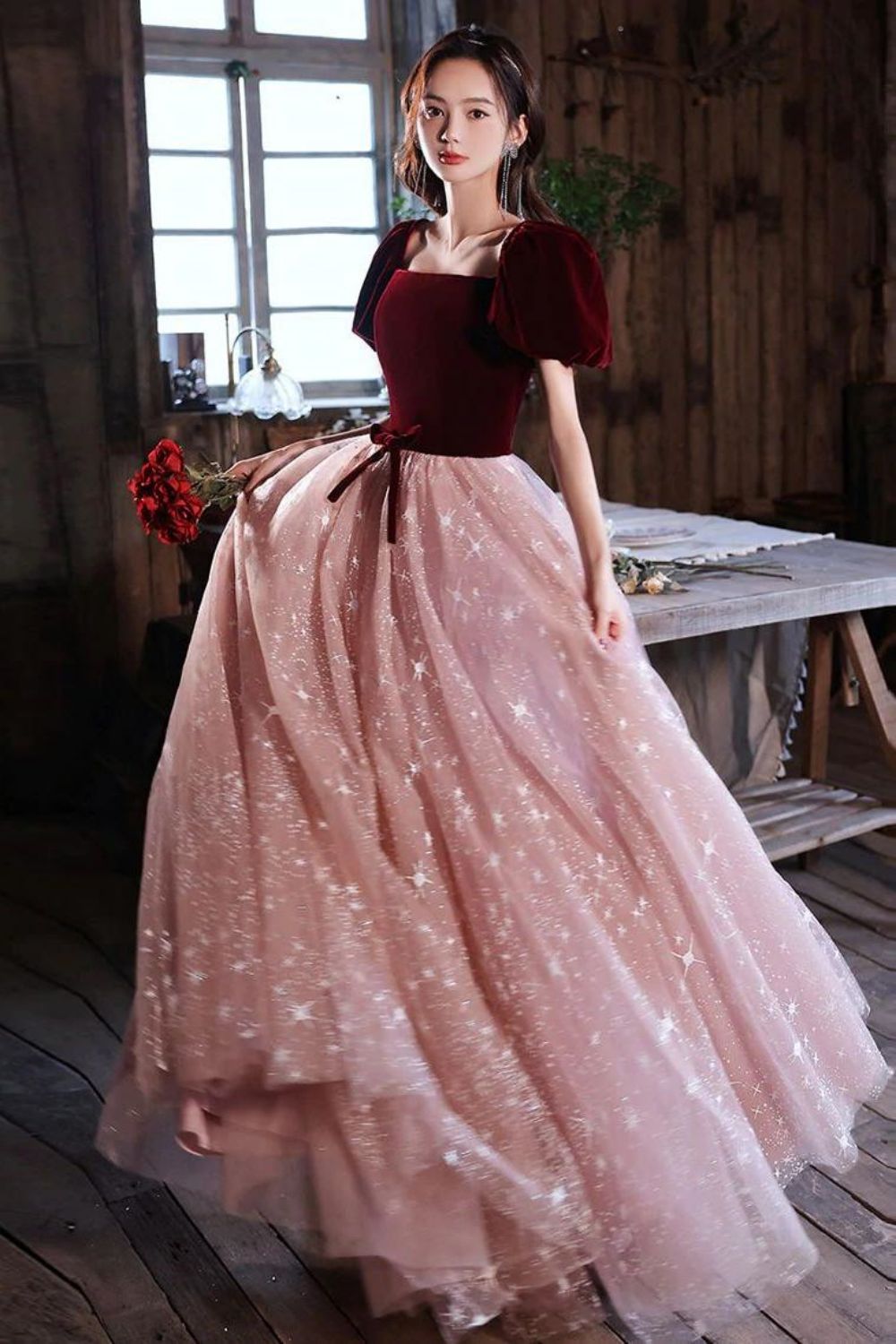 Weitese Princess A Line Square Neck Floor Length Formal Dress Party Dress